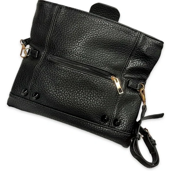 Black Leather Gunmetal Rivets Clutch Crossbody Bag NWOT - Picture 4 of 14